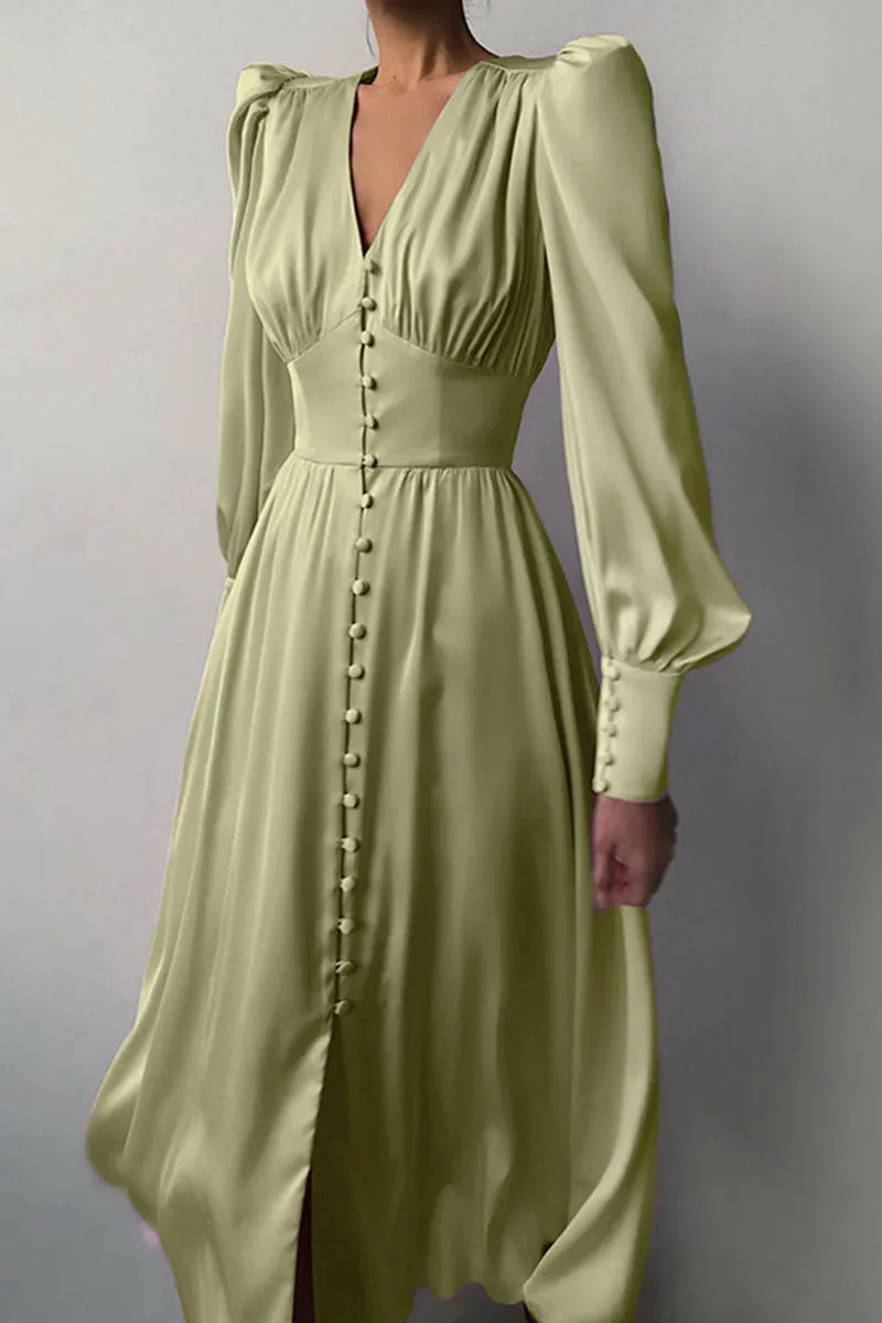 Fashion Street Solid Patchwork V Neck A Line Dresses(6 Colors)
